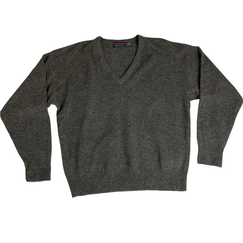 Jos A Bank Sportswear Men V Neck Sweater Size XL Grey 100% Lambswool Long sleeve - Picture 3 of 8